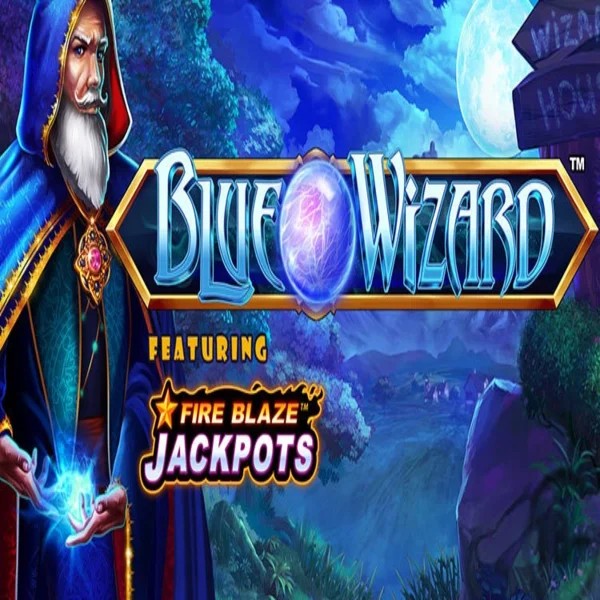 Blue Wizard Fire Blaze Jackpots slot logo by Rarestone Gaming at SkyHills Casino